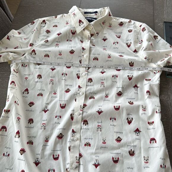 Lands’ End Women’s Size 12 Winter Dog Print No Iron Cotton Button Down Shirt - Picture 5 of 12